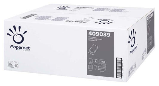 Servetele Pliate V Albe 2 Straturi, 22x21cm, 266 Buc/pachet, 15 Pachete/bax, Papernet