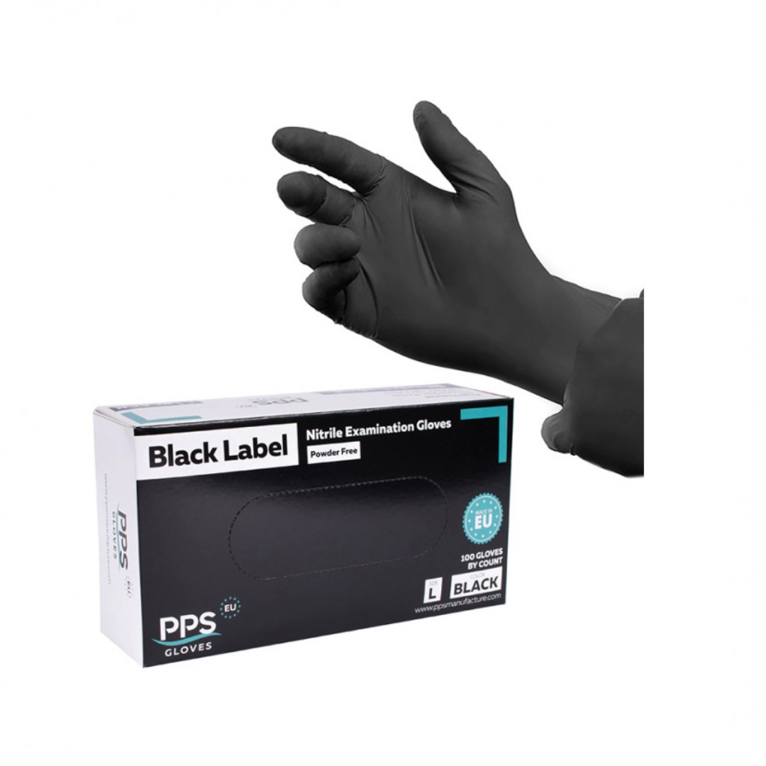 Manusi Nitril Pps Pro Label, Unica Folosinta, 5.5gr.-0.13mm, 100 Buc/cutie - Negre - Marime L