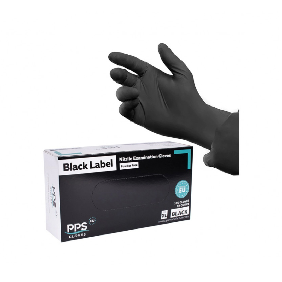 Manusi Nitril Pps Pro Label, Unica Folosinta, 5.5gr.-0.13mm, 100 Buc/cutie - Negre - Marime Xl