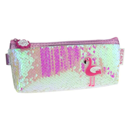 Penar Borseta DACO, Model Flamingo cu Paiete, 20x8.5x3.5 cm, Material PVC, Culoare Roz, Borseta pentru Scoala, Penare Tip Borseta, Penar pentru Fete, Penare cu Fermoar, Penare de Scoala, Penare Scolare, Penar Scolar, Rechizite Scolare