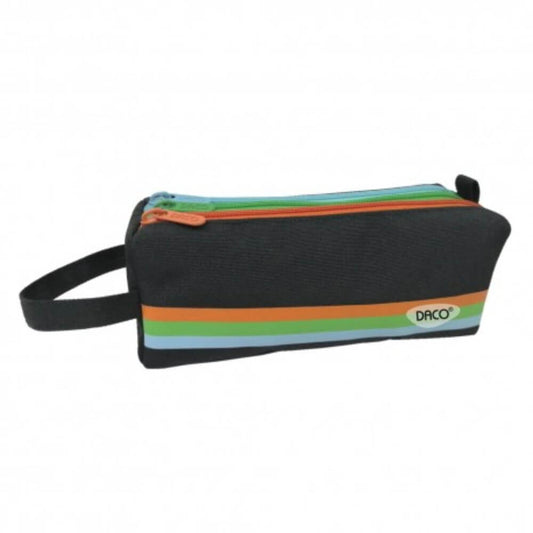 Penar Borseta DACO, 20x8x8 cm, Poliester, Negru, Trei Fermoare cu Trei Compartimente, Borseta pentru Scoala, Penare Tip Borseta, Penar Borseta, Penare cu Fermoar, Penare de Scoala, Penare Scolare, Penar Scolar, Rechizite Scolare, Penar Neechipat