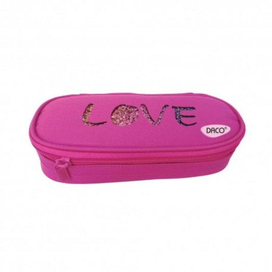 Penar Tip Borseta DACO, Model Love, 21x5x9 cm, Fucsia, Poliester, Un Fermoar, Penar Scolar, Penar Colorat, Penar cu Fermoar, Penar pentru Scoala, Penar Borseta, Penar Daco, Penar Neechipat, Penar cu 1 Fermoar