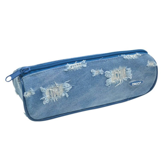 Penar Borseta DACO, 20x7x5 cm, Material Jeans, Albastru, Borseta pentru Scoala, Penare Tip Borseta, Penar pentru Fete, Penare cu Fermoar, Portfard Mic Cosmetice, Penare de Scoala, Penare Scolare, Penar Scolar, Rechizite Scolare