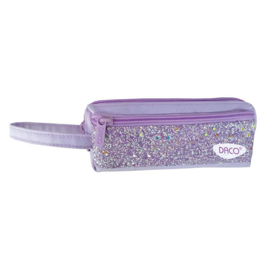 Penar Tip Borseta DACO cu Paiete, 18x7.5x2.5 cm, Mov, Poliester, Doua Fermoare, Penar Scolar, Penar Colorat, Penar cu Fermoar, Penar pentru Scoala, Penar Borseta, Penar Daco, Penar Neechipat, Penar cu Doua Fermoare, Penar Borseta