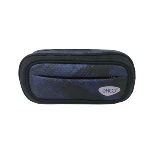 Penar Tip Borseta DACO, 21x10x6.5 cm, Negru/Albastru, Poliester, Trei Fermoare, Penar Scolar, Penar Colorat, Penar cu Fermoar, Penar pentru Scoala, Penar Borseta, Penar Daco, Penar Neechipat, Penar cu Trei Fermoare, Penar Borseta