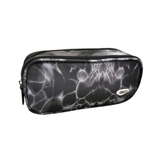 Penar Tip Borseta DACO, 21.5x9.5x6.5 cm, Negru/Alb, Poliester, Doua Fermoare, Penar Scolar, Penar Colorat, Penar cu Fermoar, Penar pentru Scoala, Penar Borseta, Penar Daco, Penar Neechipat, Penar cu Doua Fermoare, Penar Borseta