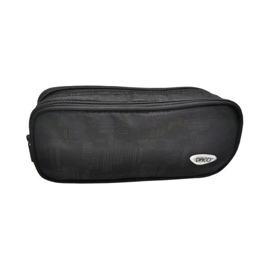 Penar Tip Borseta DACO, 21.5x9.5x6.5 cm, Negru, Poliester, Doua Fermoare, Penar Scolar, Penar Colorat, Penar cu Fermoar, Penar pentru Scoala, Penar Borseta, Penar Daco, Penar Neechipat, Penar cu Doua Fermoare, Penar Borseta