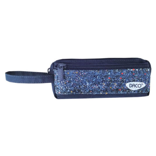 Penar Tip Borseta DACO cu Paiete, 18x7.5x2.5 cm, Albastru, Poliester, Doua Fermoare, Penar Scolar, Penar Colorat, Penar cu Fermoar, Penar pentru Scoala, Penar Borseta, Penar Daco, Penar Neechipat, Penar cu Doua Fermoare, Penar Borseta