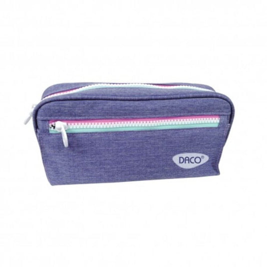 Penar Tip Borseta DACO, 22x11x8.5 cm, Trei Fermoare, Poliester, Mov, Penar Scolar, Penar Colorat, Penar cu Fermoar, Penar pentru Scoala, Penar Borseta, Penar Daco, Penar Neechipat, Penar cu Trei Fermoare, Penar Borseta