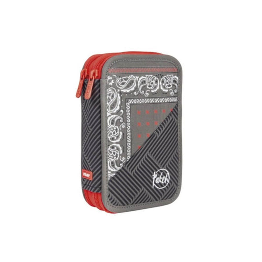 Penar Echipat MILAN, 19.5x12.5x5 cm, Poliester, Gri, Doua Fermoare cu Doua Compartimente, Penar Fermoar, Penare cu Fermoar, Penare Echipate, Penare de Scoala, Penare Scolare, Penar Scolar, Rechizite Scolare