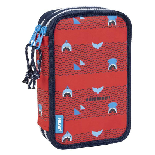 Penar Echipat MILAN, Model Shark Attack, Poliester, Multicolor, Penar Scolar, Penar Colorat, Penar cu Doua Fermoare, Penar Echipat, Penar Milan, Penar cu Doua Compartimente, Penare Echipate, Penar Echipat Dublu, Penar Echipat Doua Compartimente