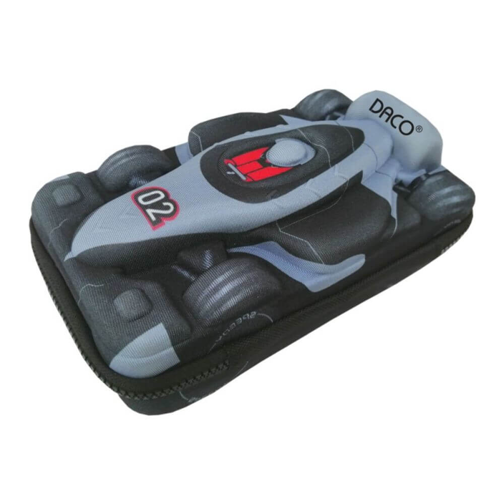 Penar Neechipat 3D DACO, Model Masina Formula 1, 23x7x12.5 cm, PVC, Negru/Gri, Un Compatiment, Penare cu Fermoar, Penare Neechipate, Penare de Scoala, Penare Scolare, Penar Scolar, Rechizite Scolare, Penar 3D, Penare 3D