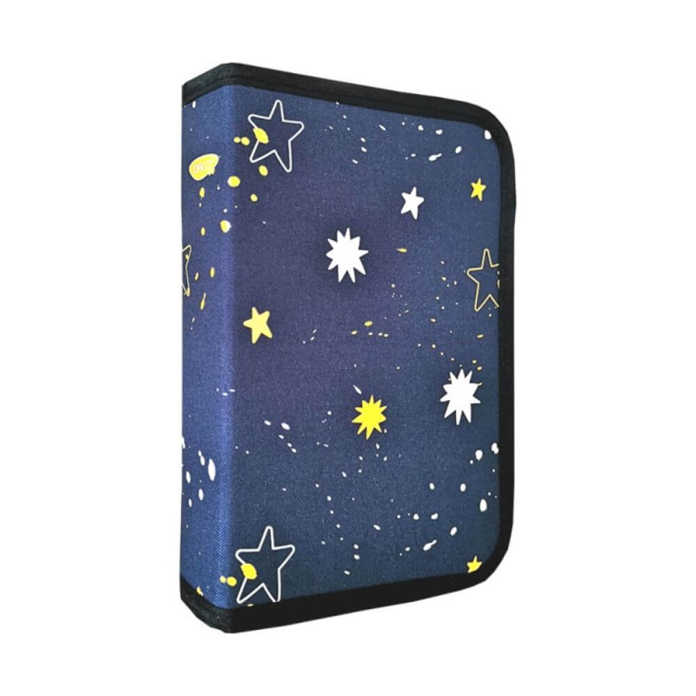 Penar Neechipat DACO, Model Cer Instelat, 19.5x3.5x13  cm, Poliester, Albastru, Un Compatiment cu O Extensie Interioara, Penar Fermoar, Penare cu Fermoar, Penare Neechipate, Penare de Scoala, Penare Scolare, Penar Scolar, Rechizite Scolare