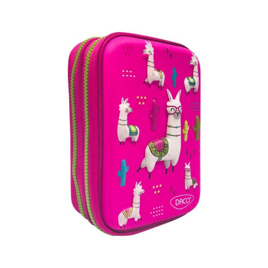Penar Neechipat DACO, Model Chic Lama, 22x15.5x7.5 cm, PVC, Roz, Doua Fermoare cu Doua Compartimente, Penar Fermoar, Penare Neechipate, Penare de Scoala, Penare Scolare, Penar Scolar, Rechizite Scolare, Penar 3D, Penare 3D