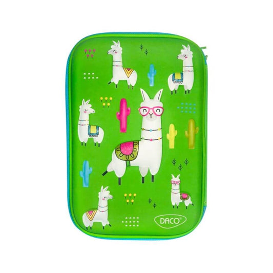 Penar Neechipat DACO, Model Chic Lama, 22x15.5x7.5 cm, PVC, Verde, Doua Fermoare cu Doua Compartimente, Penar Fermoar, Penare Neechipate, Penare de Scoala, Penare Scolare, Penar Scolar, Rechizite Scolare, Penar 3D, Penare 3D