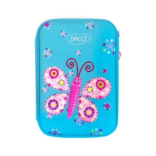 Penar Neechipat DACO, Model Fluture, 22x15.5x7.5 cm, PVC, Albastru, Doua Fermoare cu Doua Compartimente, Penar Fermoar, Penare Neechipate, Penare de Scoala, Penare Scolare, Penar Scolar, Rechizite Scolare, Penar 3D, Penare 3D