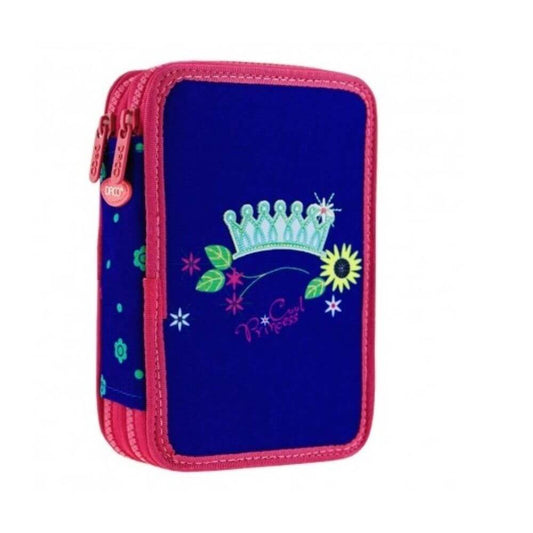 Penar Neechipat DACO, Model Princess, 20x5x13 cm, Poliester, Albastru/Roz, Doua Fermoare cu Doua Compartimente, Penar Fermoar, Penare cu Fermoar, Penare Neechipate, Penare de Scoala, Penare Scolare, Penar Scolar, Rechizite Scolare