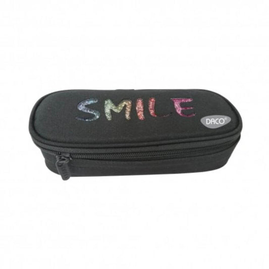 Penar Tip Borseta DACO, Model Smile, 21x5x9 cm, Negru, Poliester, Un Fermoar, Penar Scolar, Penar Colorat, Penar cu Fermoar, Penar pentru Scoala, Penar Borseta, Penar Daco, Penar Neechipat, Penar cu 1 Fermoar