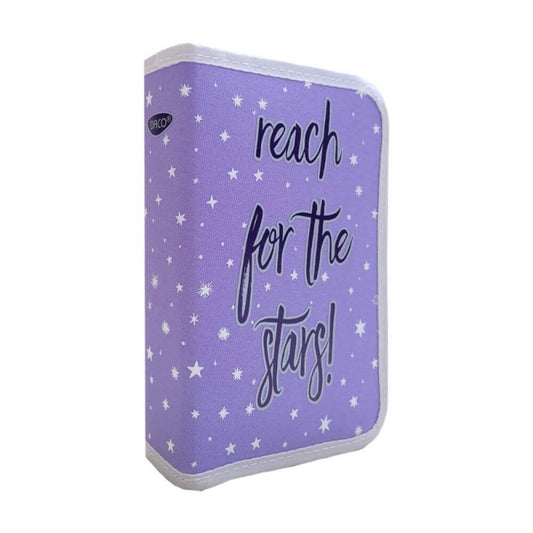 Penar Neechipat DACO, 19.5x13x4 cm, Model Stelute, Material Poliester, Culoare Mov, Penar cu Deschidere Verticala, Penar pentru Fete, Penare cu Fermoar, Penare Neechipate, Penare de Scoala, Penare Scolare, Penar Scolar, Rechizite Scolare