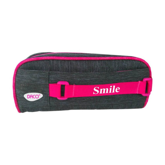 Penar Tip Borseta DACO, 21x9.5x6 cm, Negru/Roz, Poliester, Doua Fermoare cu Doua Compartimente, Penare Scoala, Penare Scolare, Rechizite Scolare, Penar Scolari, Penare cu Fermoar, Penar Neechipat, Penar Tip Borseta
