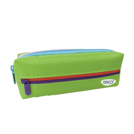 Penar Tip Borseta DACO, 22x7.5x5 cm, Doua Fermoare cu Doua Compartimente, Poliester, Verde, Penare Scoala, Penare Scolare, Rechizite Scolare, Penar Scolari, Penare cu Fermoar, Penar Neechipat, Penar Tip Borseta