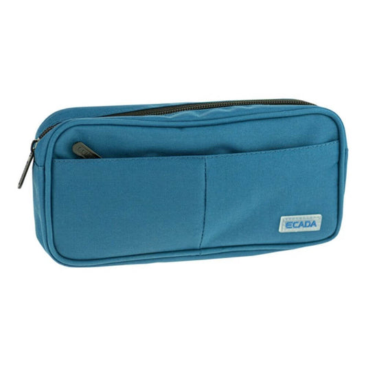 Penar Tip Borseta ECADA, 22x10x5 cm, Albastru, Poliester, Doua Fermoare cu Doua Compartimente, Penare Scoala, Penare Scolare, Rechizite Scolare, Penar Scolari, Penare cu Fermoar, Penar Neechipat, Penar Tip Borseta
