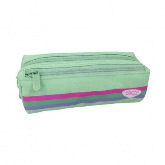 Penar Tip Borseta DACO, 21x8x7.5 cm, Verde, Poliester, Doua Fermoare, Penar Scolar, Penar Colorat, Penar cu Fermoar, Penar pentru Scoala, Penar Borseta, Penar Daco, Penar Neechipat, Penar cu Doua Fermoare, Penar Borseta