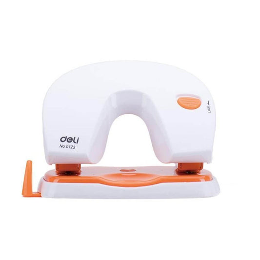 Perforator Birou Deli Vivid, 20 Coli, Alb si Portocaliu, Perforator de Hartie, Perforatoare Manuale pentru Birou, Perforatoare pentru Hartie, Deli Vivid Perforator cu Indicator Gradat, Perforator cu Indicator Gradat pentru Birou Deli Vivid
