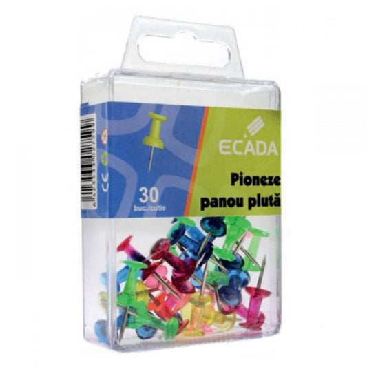 Pioneze Ecada pentru Panou Pluta, 30 Buc/Cutie, 24 Cutii/Set, Diferite Culori Transparente, Pioneza Cap Plastic Transparet, Piuneza Colorata Transparenta, Piuneze Panouri Pluta, Pioneze pentru Afisiere, Pioneza pentru Afisier, Pioneze Panou Textil