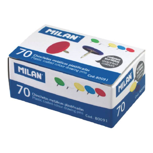 Pioneze Color Milan, 11 mm, 70 Buc/Cutie, Diferite Culori, Pioneza cu Cap Plat Rotund Colorat, Pioneze cu Cap Plastificat, Pioneza cu Cap Imbracat in Plastic, Piuneze Colorate, Piuneza Colorata, Set 70 Pioneze, Pioneze Metalice, Pioneze Metal