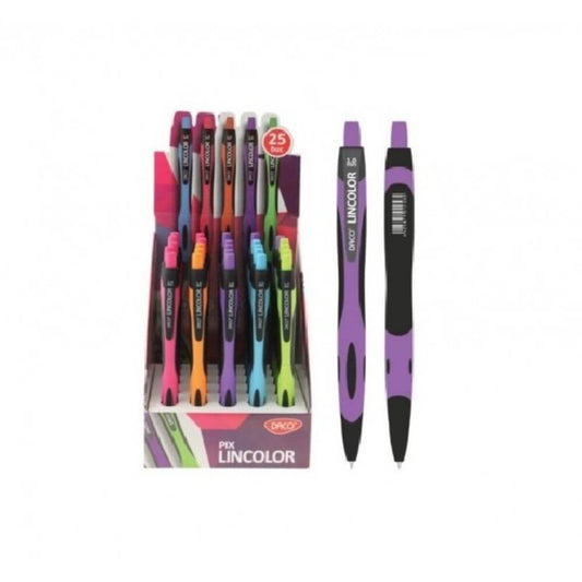Pix cu Gel DACO Lincolor, 25 Buc/Set, Culori Diverse, Varf 1 mm, Corp din Plastic, pe Baza de Ulei, Pixuri cu Gel, Pixuri Scolari, Pixuri Scoala, Pixuri Scolare, Pix pentru Scoala, Pix Plastic, Set Pixuri, Pixuri Copii, Pixuri cu Gel, Pixuri Colorate,