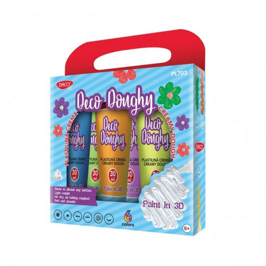 Plastilina Colorata DACO Doughy, 6 Culori/Set, 30 ml/Tub, Plastilina Crema, Plastilina Cremoasa, Plastilina Colorata, Plastilina pentru Copii, Plastilina pentru Modelat, Plastilina Modelatoare, Plastiline pentru Gradinita, Set Plastilina