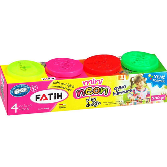 Plastilina Usoara Fatih, 200 g, 4 Culori Neon, cu Recipiente, Plastilina in Borcanele, Plastilina in Borcan, Plastilina pentru Copii, Plastilina Modelatoare, Plastiline pentru Gradinita si Scoala, Set Plastilina