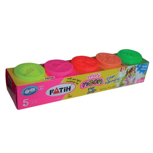Plastilina Usoara Fatih, 250 g, 5 Culori Neon, cu Recipiente, Plastilina in Borcanele, Plastilina in Borcan, Plastilina pentru Copii, Plastilina Modelatoare, Plastiline pentru Gradinita si Scoala, Set Plastilina