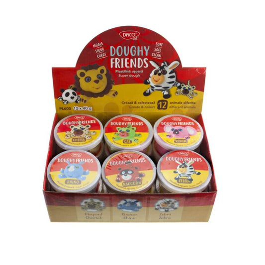 Plastilina Colorata Daco, 12x40 g, Doughy Friends, Plastilina Model Animale, Animale din Plastilina, Plastilina Colorata, Plastilina pentru Copii, Plastilina pentru Modelat, Plastilina Modelatoare, Plastiline pentru Gradinita, Set Plastilina