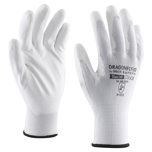 Manusi tricot poliester imersata Rock Safety, albe, marime 9