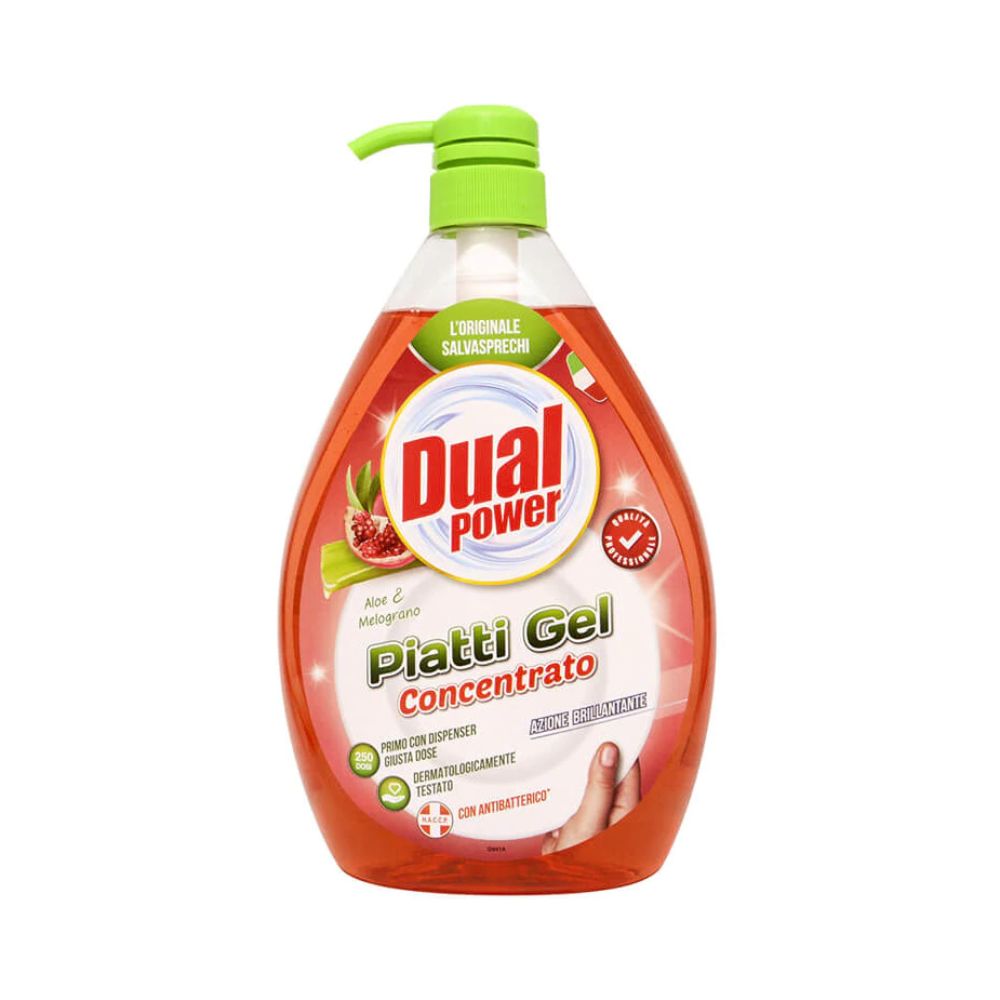 Detergent Concentrat de Vase Lichid DUAL POWER, 1 L, Parfum de Aloe si Rodie, Detergent cu Pompa, Detergent Vase, Detergent de Vase cu Aloe, Detergent Vase Antibacterian, Detergent Vase cu Pompita