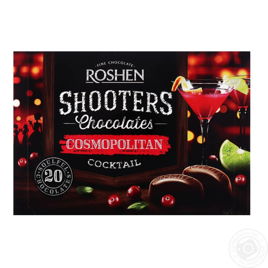 Praline cu Gust de Cocktail Cosmopolitan, Roshen Shooters Cosmopolitan, 150 g, Praline Roshen de Ciocolata, Bomboane cu Cocktail, Praline cu Alcool, Bomboane de Ciocolata cu Alcool
