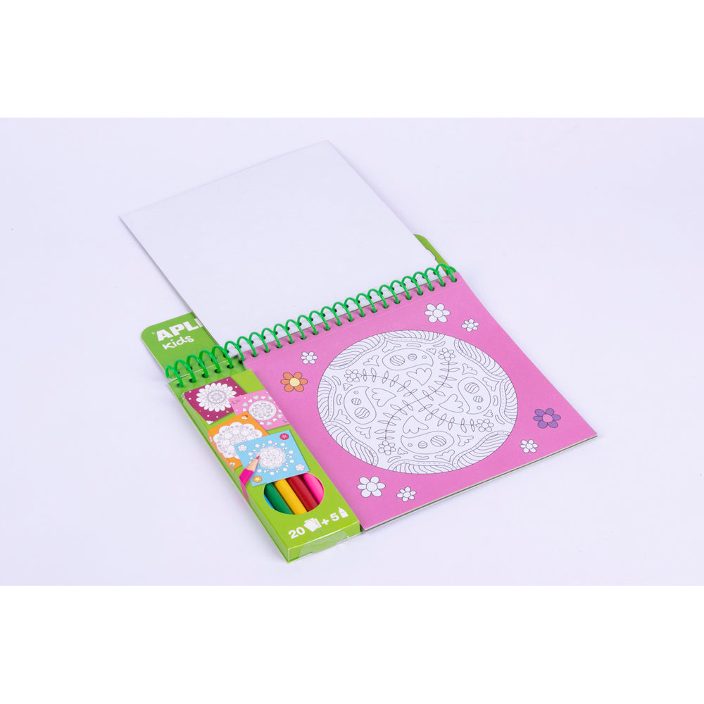 Carte de colorat Apli Mandala, 20 pagini, 5 creioane colorate