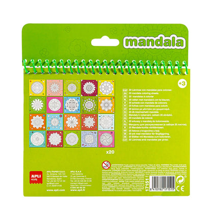 Carte de colorat Apli Mandala, 20 pagini, 5 creioane colorate
