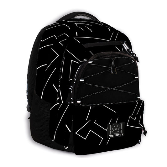 Ghiozdan Mitama, 3 Compartimente, Design Alb Cu Negru, 43 X 32 X 22 Cm