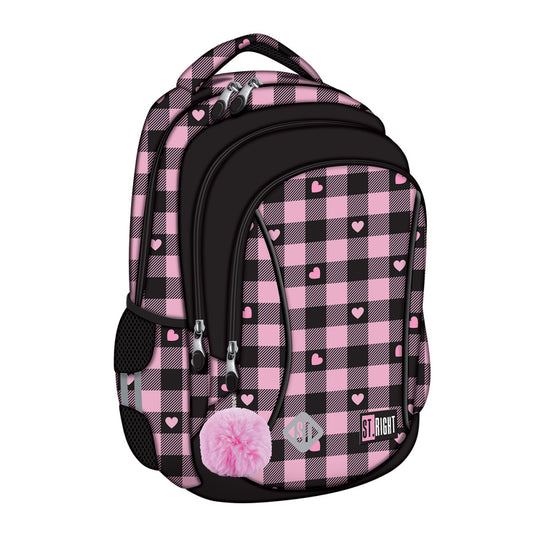 Ghiozdan Scolar Majewski St Right, Bp26, Pink Checkered, 3 Compartimente, 39 X 27 X 17 Cm