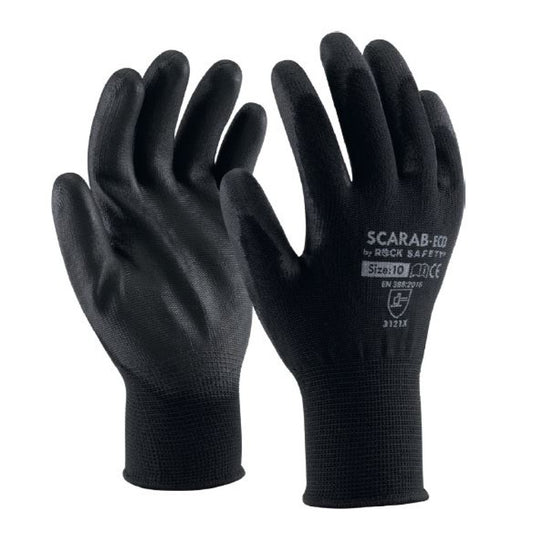 Manusi Tricot Poliester Imersate Pu, Negru, Scarab-eco, Marime 6
