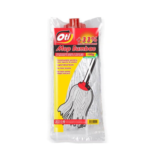 Rezerva pentru Mop din Bumbac OTI, Culoare Alb/Rosu, Greutate 100 g, Rezerve Mop, Rezerve Clasice pentru Mop, Rezerve de Bumbac pentru Mop, Rezerva pentru Mop Standard, Accesorii Curatenie, Accesorii Menaj