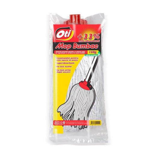 Rezerva pentru Mop din Bumbac OTI, Culoare Alb/Rosu, Greutate 150 g, Rezerve Mop, Rezerve Clasice pentru Mop, Rezerve de Bumbac pentru Mop, Rezerva pentru Mop Standard, Accesorii Curatenie, Accesorii Menaj