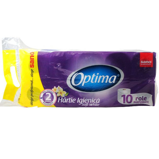 Hartie Igienica Alba, 14,4m - 3 Straturi, 10 Role/bax, Sano Optima