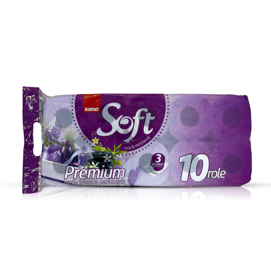 Hartie Igienica Alba, 14,4m - 3 Straturi, 10 Role/bax, Sano Soft Premium