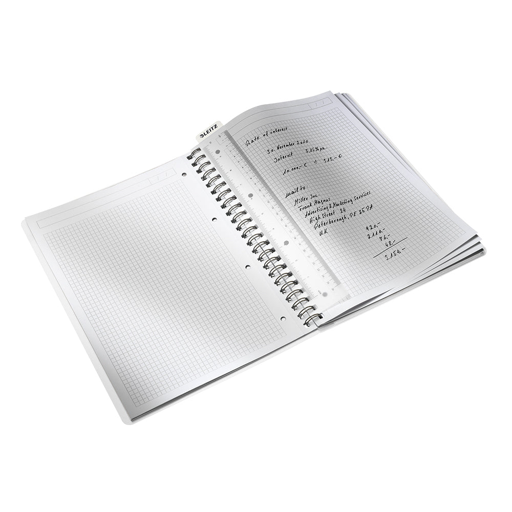 Caiet de birou Leitz WOW, PP, A4, cu spira, matematica, albastru metalizat