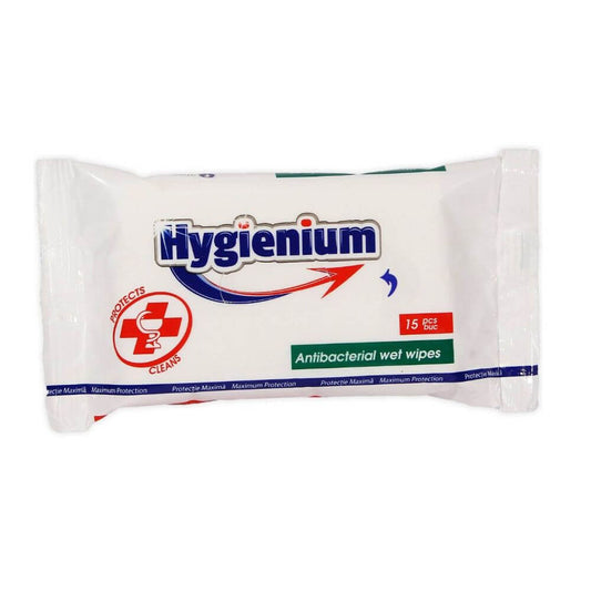 Servetele Umede Igienizante de Maini, Alb, 15 Buc/Pachet, fara Alcool, Servetele Dezinfectante de Buzunar, Servetele Umede Dezinfectante Hygienium, Servetele Antibacteriene de Buzunar, Servetele Antibacteriene