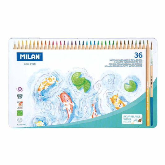 Set 36 Creioane Colorate Milan, Diametru Mina 3.5 mm, Diverse Culori, Creioane Acuarela Milan Acuarela, Creioane Colorate, Creioane Set, Set Creioane Colorate, Creion Colorat, Creioane Scoala, Creioane Acuarela pentru Desen